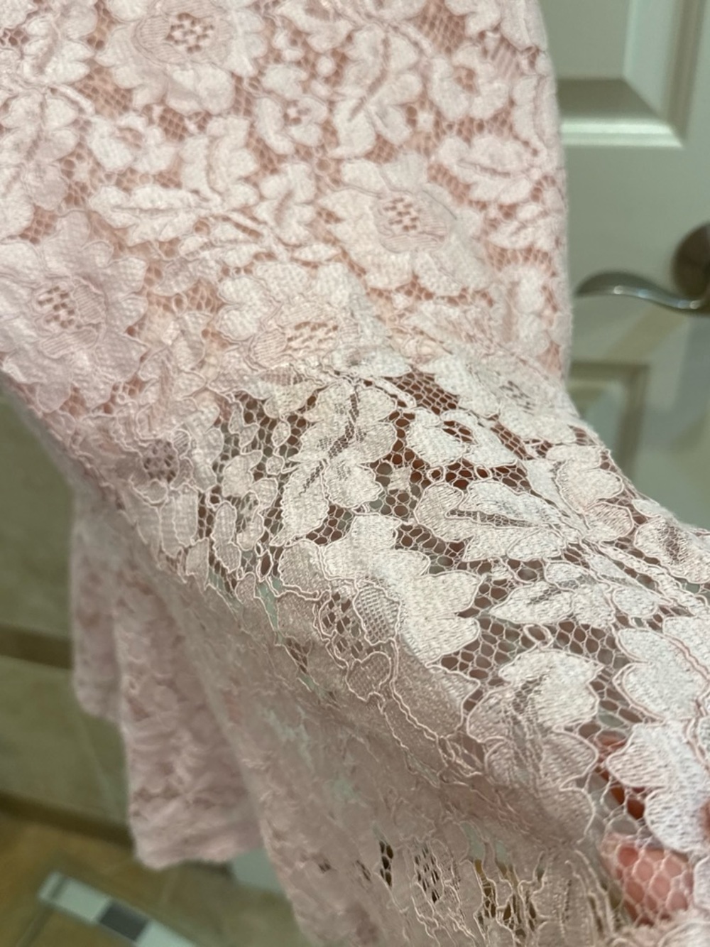 Guess Blush Pink Lace Midi Dress with Flounced Hem - Picture 4 of 4